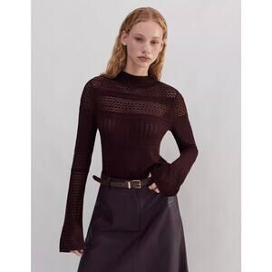 ME+EM Red Elevated Pointelle Knit Bell Sleeve Burgundy Sweater 2 Long Sleeve
